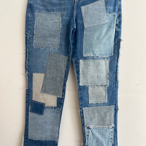 We The Free Free People Bare With Me Patchwork Straight Leg Denim Jeans 24 - Picture 6 of 16